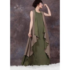 French sleeveless linen Long Shirts Runway green outwear summer