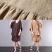 chocolate cotton linen v neck ruffles tops and women casual shorts two pieces