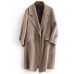 women plus size pockets outwear khaki Notched Woolen Coat